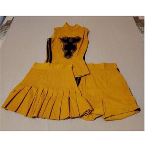 Vintage 50s 60s Yellow Corduroy Majorette Uniform Set Sequin Top Skirt Shorts 14